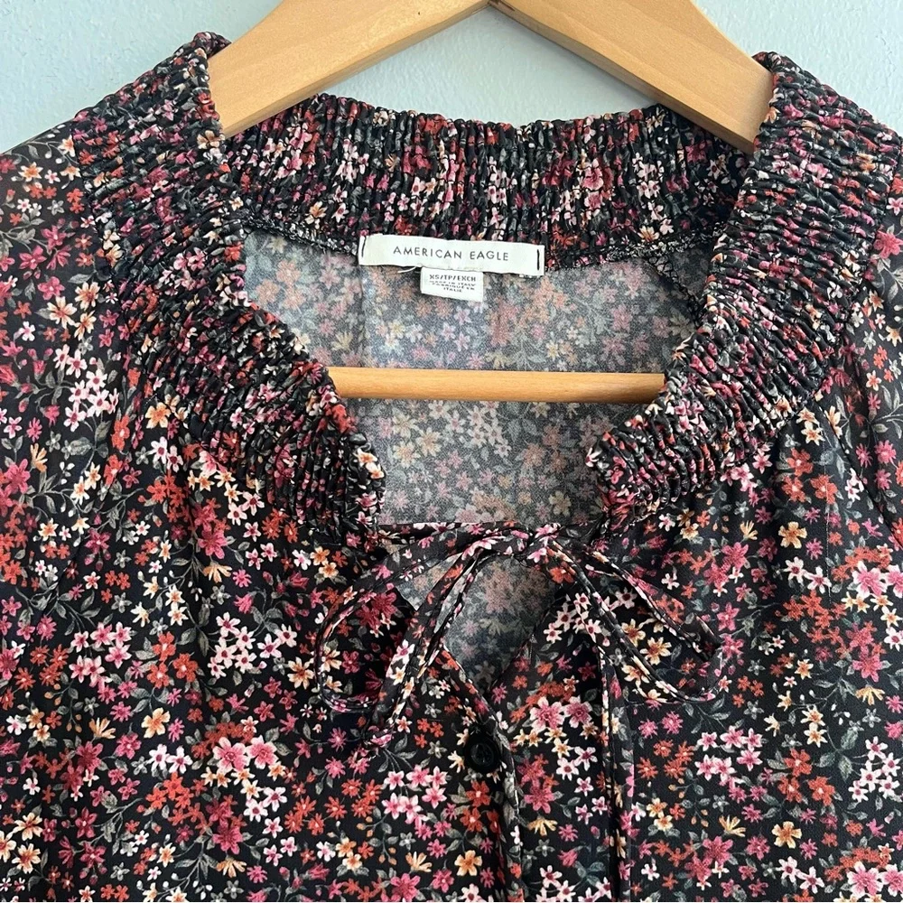 American Eagle Prairie Floral Long Sleeve Tiered Mini Dress Size XS Cottagecore - Picture 4 of 9